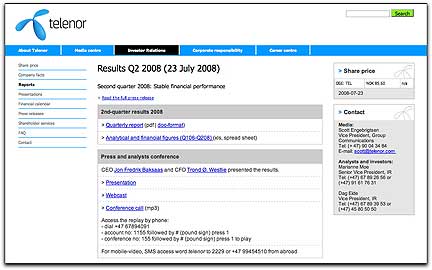 Telenor Q2 08 financial page