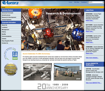 Aurora Flight Sciences homepage