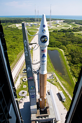 ULA Atlas V on pad with LRO + LCROSS sats