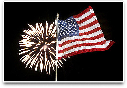 U.S. flag and fireworks