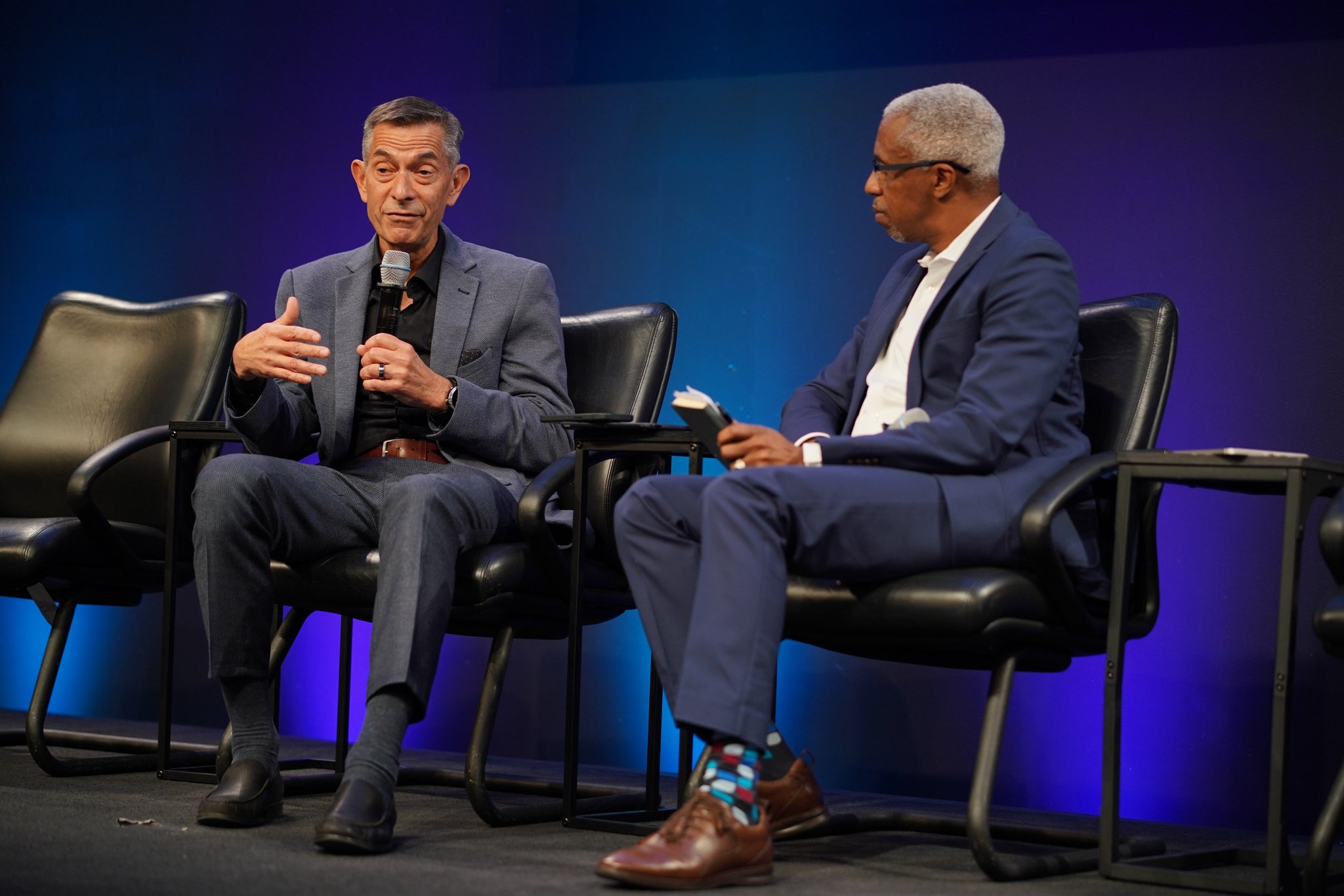 Maj. Gen. Steven Butow of the Defense Innovation Unit speaks during an onstage interview with Viasat Government’s Fred Taylor at Silicon Valley Space Week 2026.