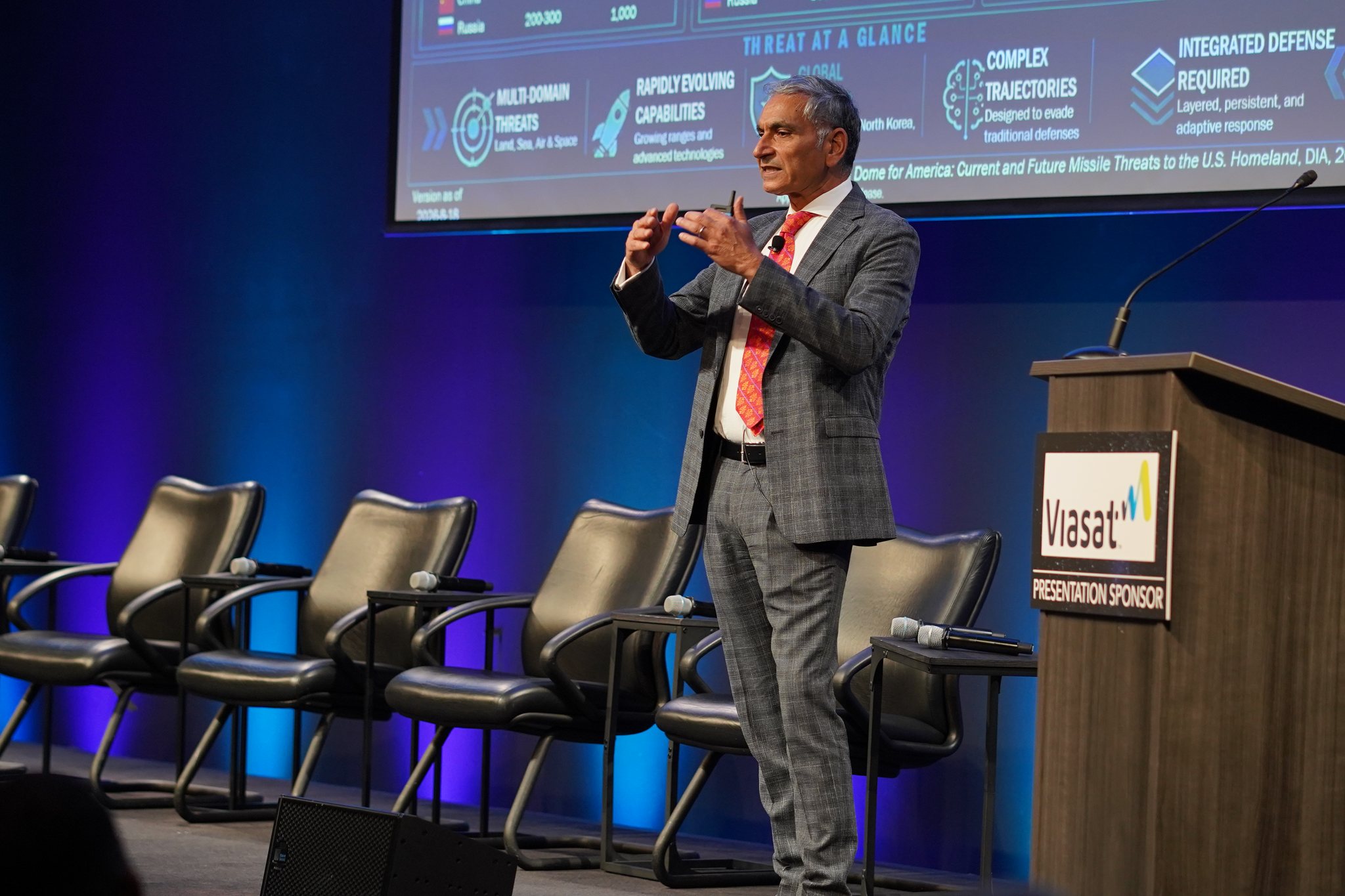 Space Development Agency Director GP Sandhoo speaks on stage during the MilSat Symposium keynote at Silicon Valley Space Week 2026 at the Computer History Museum.