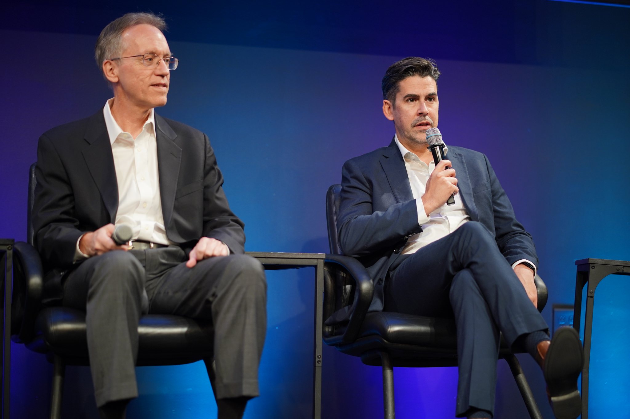 Jason Trembley of Terrestar Solutions speaks into a microphone on the direct-to-device panel at Silicon Valley Space Week 2026 at the Computer History Museum.